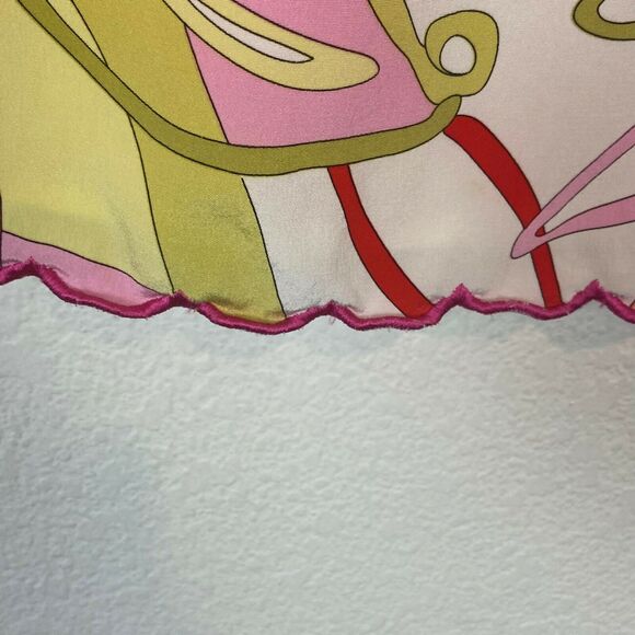 Silk Pencil Skirt Grace Elements Mod Floral sz 14 Pink Green Bold Lettuce Hem - Picture 5 of 14